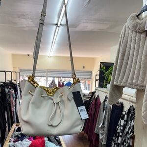 Donna Karan White Shoulder Bag with Gold Chain